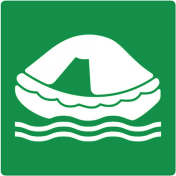 Bord met pictogram reddingsvlot ISO 7010