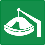 Sticker met pictogram reddingsvlot met kraan ISO 7010