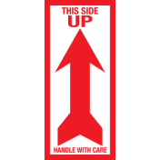 Sticker met pictogram en tekst This side up rood