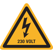 Sticker met pictogram / spanningsaanduiding "Waarschuwing 230 volt" - ISO 7010 - W012