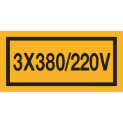 Sticker met spanningsaanduiding "3x380 / 220 Volt"