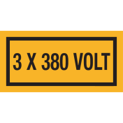 Sticker met spanningsaanduiding "3x380 Volt"