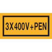 Sticker met spanningsaanduiding "3x400V+PEN"