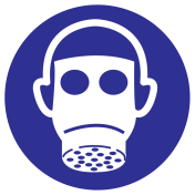 Blauwe sticker met pictogram om aan te duiden dat adembescherming verplicht is - ISO7010 - M017