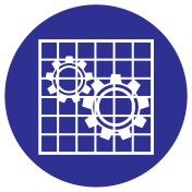 Blauwe sticker met pictogram om aan te duiden dat het afschermen van onderdelen en/of machines verplicht is - ISO7010 - M027