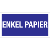 Blauwe sticker met tekst voor afvalscheiding van papier