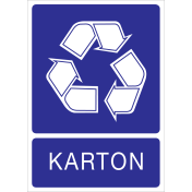 Blauwe sticker met pictogram voor het recyclen en afvalscheiden van karton
