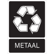Zwarte sticker met pictogram voor het recyclen en afvalscheiden van metaal
