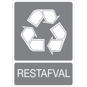 Grijze sticker met pictogram voor het recyclen en afvalscheiden van restafval