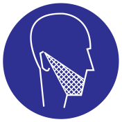 Blauwe sticker met pictogram om aan te duiden dat een baardnetje verplicht is