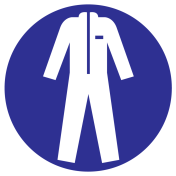 Blauwe sticker met pictogram om aan te duiden dat beschermende werkkleding verplicht is - ISO7010 - M010