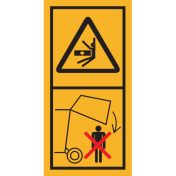 Machinemarkering sticker waarschuwing "Bewegende Delen, niet in de buurt van opgeheven klep" volgens ISO 11684