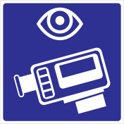Blauwe sticker met pictogram camera met oog om camerabewaking aan te duiden