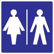 Blauwe sticker om ruimte aan te duiden voor dames en heren zoals een toilet