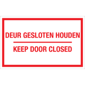 Sticker Deur Gesloten Houden, Keep Door Closed - tekststicker met rode tekst
