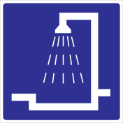 Blauwe sticker met pictogram voor het aanduiden van een douche