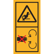 Machinemarkering sticker waarschuwing "Draaiende Delen, Gevaar voor riem of kettingaandrijving" volgens ISO 11684