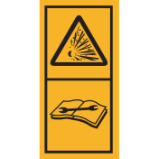 Machinemarkering sticker waarschuwing "Explosiegevaar, raadpleeg handleiding voor onderhoudsprocedure" volgens ISO 11684