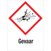 Sticker met pictogram "Explosieve Stoffen" en signaalwoord "Gevaar" - GHS 01