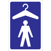 Blauwe sticker met pictogram voor het aanduiden van een garderobe voor heren
