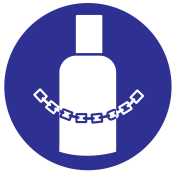 Blauwe sticker met pictogram om aan te duiden dat de gasflessen verankerd moeten worden - ISO7010 - M046