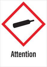 Sticker met pictogram "Gashouder onder druk" en signaalwoord "Attention" - GHS 04