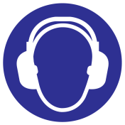 Blauwe sticker met pictogram om aan te duiden dat gehoorbescherming verplicht is - ISO7010 - M003