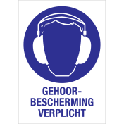 Sticker met pictogram en tekst om aan te duiden dat gehoorbescherming verplicht is