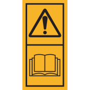 Machinemarkering sticker waarschuwing "Let op, Handleiding Lezen" volgens ISO 11684