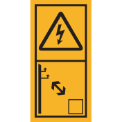 Machinemarkering sticker waarschuwing "Gevaar voor elektriciteit, voldoende afstand houden tot elektriciteitsdraden" volgens ISO 11684