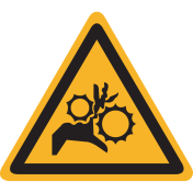 Sticker met pictogram "Gevaar voor handen - Beknelling Tandwielen"