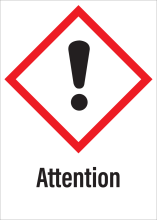 Sticker met pictogram "Gevaarlijke, schadelijke en irriterende stoffen" en signaalwoord "Attention" - GHS 07