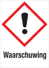 Sticker met pictogram "Gevaarlijke, schadelijke en irriterende stoffen" en signaalwoord "Waarschuwing" - GHS 07