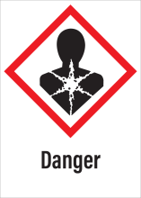 Sticker met pictogram "Gezondheidsgevaar" en signaalwoord "Danger" - GHS 08