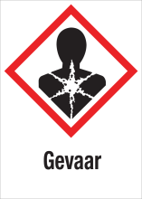 Sticker met pictogram "Gezondheidsgevaar" en signaalwoord "Gevaar" - GHS 08
