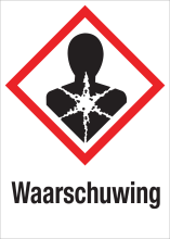 Sticker met pictogram "Gezondheidsgevaar" en signaalwoord "Waarschuwing" - GHS 08