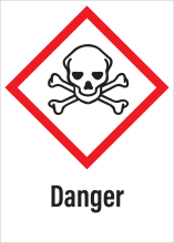 Sticker met pictogram "Giftige Stoffen" en signaalwoord "Danger" - GHS 06