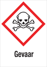 Sticker met pictogram "Giftige Stoffen" en signaalwoord "Gevaar" - GHS 06