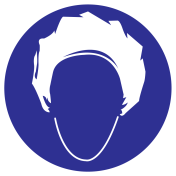 Blauwe sticker met pictogram om aan te duiden dat een haarnet voor dames verplicht is