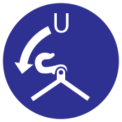 Blauwe sticker met pictogram om aan te duiden dat de vallen losgemaakt kunnen worden