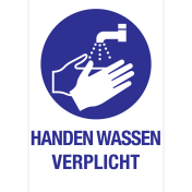 Sticker met pictogram en tekst om aan te duiden dat het wassen van de handen verplicht is - ISO7010 - M011