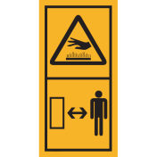 Machinemarkering sticker waarschuwing "Gevaar voor heet oppervlak, veilige afstand tot machine houden" volgens ISO 11684