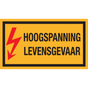 Sticker met pictogram en tekst "Hoogspanning Levensgevaar"