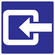 Blauwe sticker met pictogram voor het aanduiden van de ingang