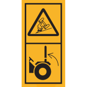 Machinemarkering sticker waarschuwing "Gevaar voor kantelen, zet rolbeugel van ROPS altijd rechtop" volgens ISO 11684