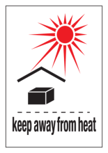 Behandelingsetiket "Keep away from heat"
