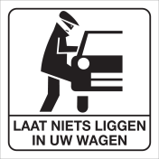 Witte sticker met pictogram om te waarschuwen voor autoinbraak
