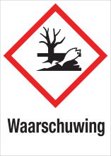 Sticker met pictogram "Schadelijk voor milieu" en signaalwoord "Waarschuwing" - GHS 09