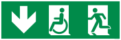 Sticker Nooduitgang naar beneden rechterkant beperkte mobiliteit
