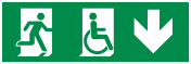 Sticker Nooduitgang naar beneden rechterkant beperkte mobiliteit